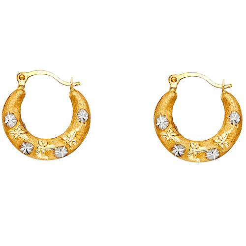 Petite 14K Two-Tone Gold Satin Crescent Flower Burst Hoop Earrings - 15mm x 0.5 inches Slide 0
