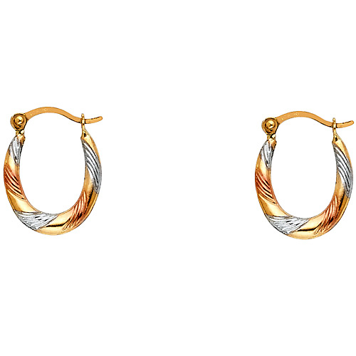 Petite 14K TriGold Oval Crescent Hoop Earrings Slide 0