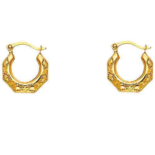 Petite 14K Yellow Filigree Hoop Earrings - 13mm or 0.5 inches Slide 0