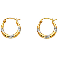 Petite 14K Two-Tone Gold Swirl Design Hoop Earrings - 15mm or 0.5 inches