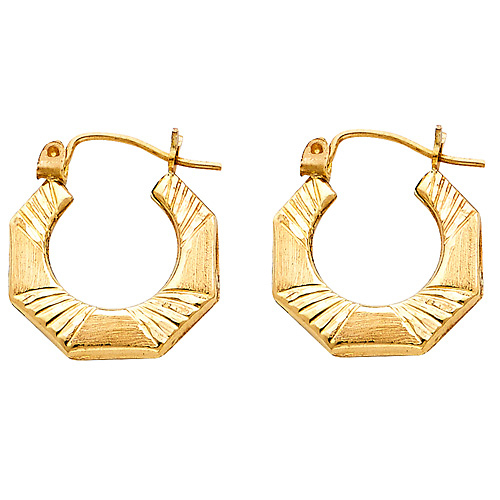 Small 14K Yellow Gold Diamond-Cut Brushed Hoop Earrings Slide 0