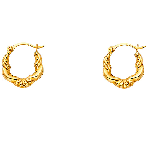 Petite 14K Yellow Gold Swirl Crescent Hoop Earrings - 12mm or 0.4 inches Slide 0