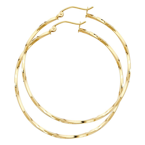 Large Polished Twisted Hoop Earrings - 14K Yellow Gold 1.5mm x 1.7 inch Slide 0