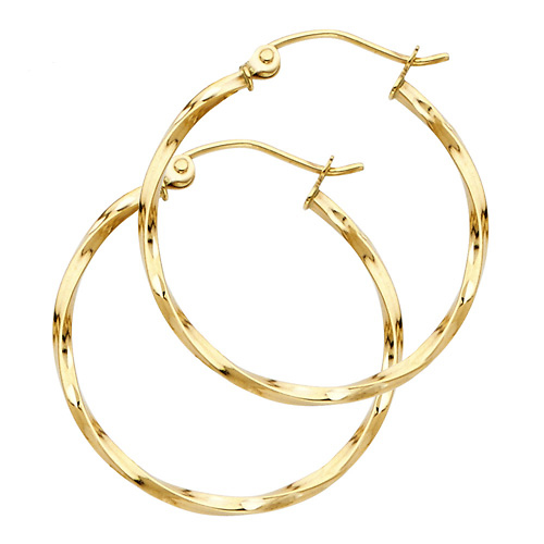 Small Polished Twisted Hoop Earrings - 14K Yellow Gold 1.5mm x 0.9 inch Slide 0
