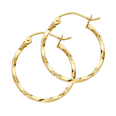 Small Polished Twisted Hoop Earrings - 14K Yellow Gold 1.5mm x 0.7 inch