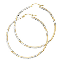 Medium Diamond-Cut Twisted Hoop Earrings - 14K Two-Tone Gold 2mm x 1.3 inch