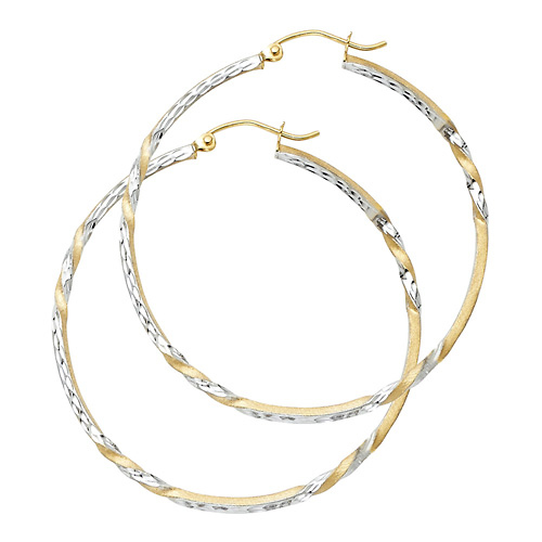 Medium Diamond-Cut Twisted Hoop Earrings - 14K Two-Tone Gold 2mm x 1.3 inch Slide 0
