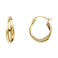 Petite Intertwined Triple Hoop Earrings - 14K Yellow Gold 3mm x 0.5 inch