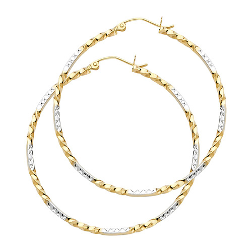 Medium Twisted Diamond-Cut Hoop Earrings - 14K Two-Tone Gold 2mm x 1.3 inch Slide 0