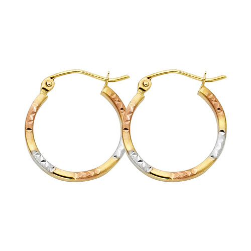 Petite Satin Diamond-Cut Hoop Earrings - 14K TriGold 1.5mm x 0.5 inch Slide 0