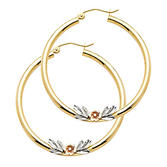 Medium Polished Flower Hoop Earrings - 14K Yellow Gold 2.5mm x 1.4 inch