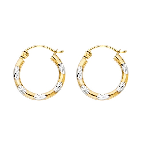 Petite Polished Diamond-Cut Star Hoop Earrings - 14K Two-Tone Gold 2mm x 0.5 inch Slide 0