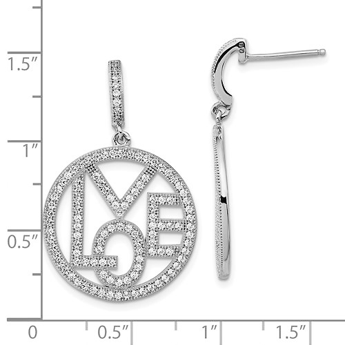 Elliot Skye Sterling Silver 'LOVE' Open Cut Round CZ Drop Earrings Slide 2