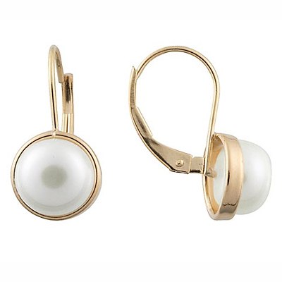 14K Gold White Pearl Huggie Earrings Slide 0
