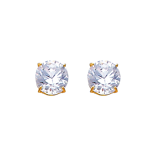 14K Yellow Gold 6mm Round CZ Solitaire Basket Stud Earrings with Push-Back for Lady and Children Slide 0