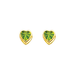 5mm Heart 14K Yellow Gold Peridot CZ August Birthstone Stud Earrings