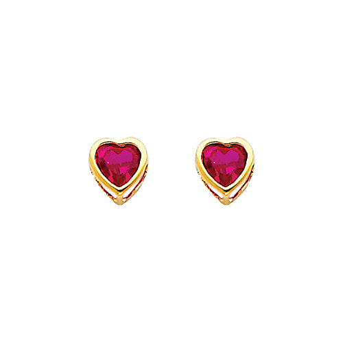5mm Heart Birthstone Color CZ Stud Earrings in 14K Yellow Gold Slide 0
