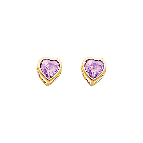 5mm Heart Birthstone Color CZ Stud Earrings in 14K Yellow Gold Slide 0