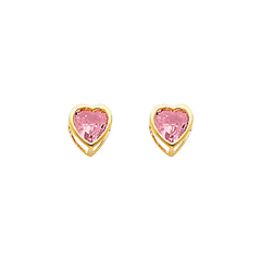 5mm Heart 14K Yellow Gold Pink Tourmaline CZ October Birthstone Stud Earrings