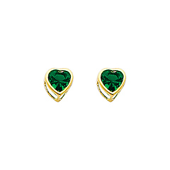 5mm Heart 14K Yellow Gold Emerald CZ May Birthstone Stud Earrings