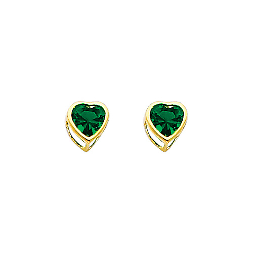 5mm Heart Birthstone Color CZ Stud Earrings in 14K Yellow Gold Slide 0