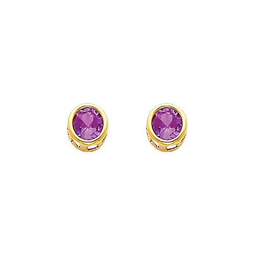 5mm 14K Yellow Gold Amethyst CZ February Birthstone Stud Earrings Slide 0