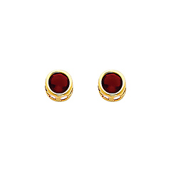 14K Yellow Gold Round Garnet CZ January Birthstone Stud Earrings