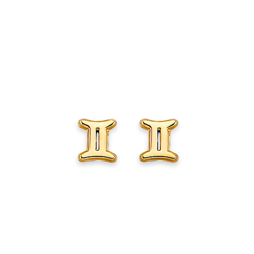 Astrology Sign Zodiac Stud Earrings in 14K Yellow Gold - Gemini Slide 0