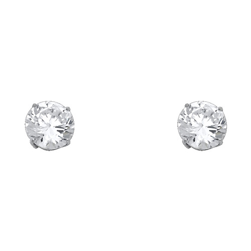 8mm 14K White Gold Round CZ Solitaire Stud Earrings Slide 0