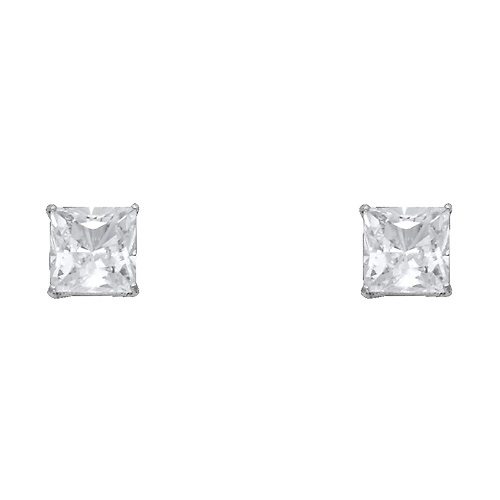 7mm 14K White Gold Princess Solitaire CZ Stud Earrings Slide 0
