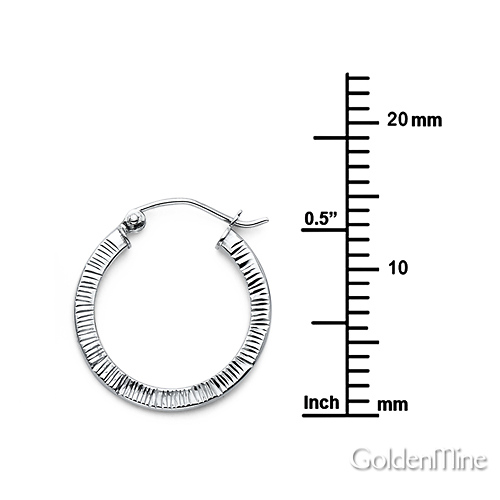 Diamond-Cut Flat Petite Hoop Earrings - 14K Yellow Gold 0.6 inch Slide 1