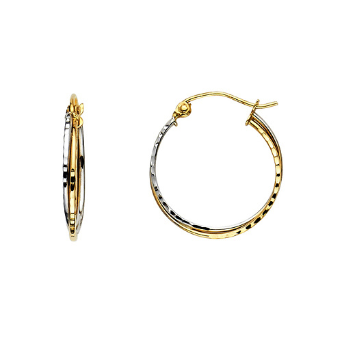 Faceted Intertwined Petite Double Hoop Earrings - 14K Two-Tone Gold Slide 0