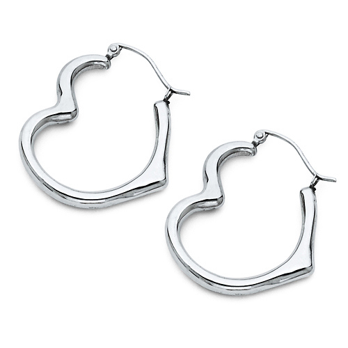 Heart-Shape Medium Hoop Earrings - 14K White Gold Slide 0