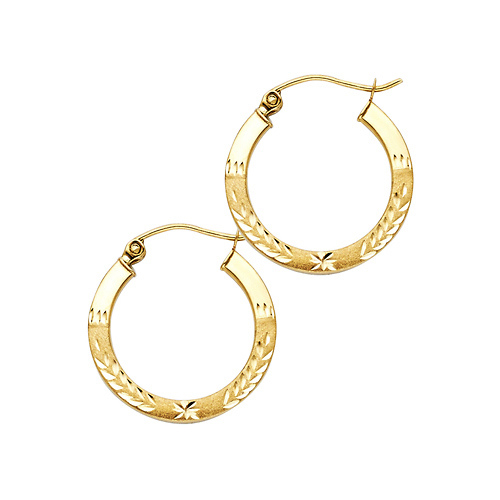 Diamond-Cut Flat Satin Petite Hoop Earrings - 14K Yellow Gold 0.6 inch Slide 0