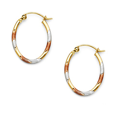 Diamond-Cut Small Oval Hoop Earrings - 14K Tricolor Gold