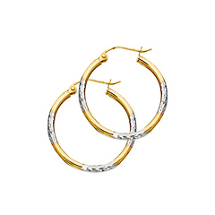 Crisscross Diamond-Cut Small Hoop Earrings - 14K Two-Tone Gold 2mm x 0.8 inch