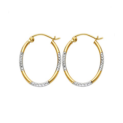 Crisscross Diamond-Cut Small Oval Hoop Earrings - 14K Two-Tone Gold
