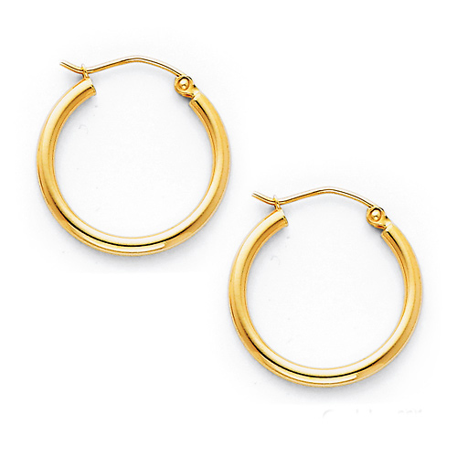 Polished Hinge Small Hoop Earrings - 14K Yellow Gold 2mm x 0.67 inch Slide 0