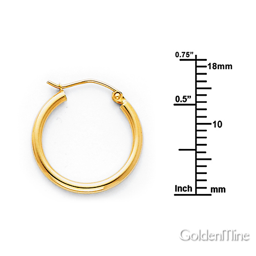 Polished Hinge Petite Hoop Earrings - 14K Yellow Gold 2mm x 0.6 inch Slide 1