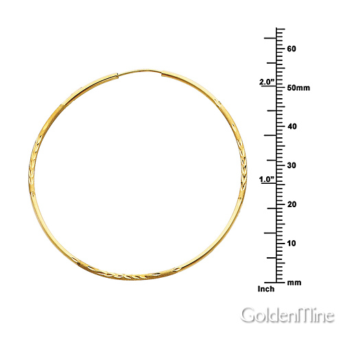 Diamond-Cut Satin Endless Large Hoop Earrings - 14K Yellow Gold 1.5mm x 2.16 inch Slide 1