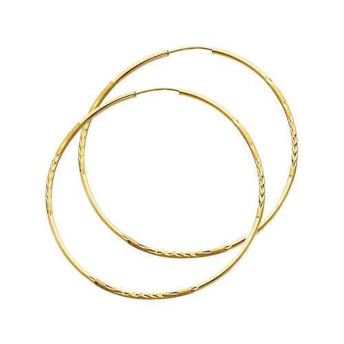 Diamond-Cut Satin Endless Large Hoop Earrings - 14K Yellow Gold 1.5mm x 2.16 inch Slide 0