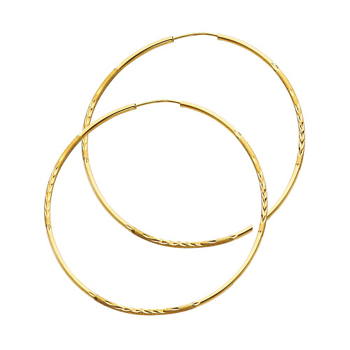 Diamond-Cut Satin Endless Large Hoop Earrings - 14K Yellow Gold 1.5mm x 1.85 inch Slide 0
