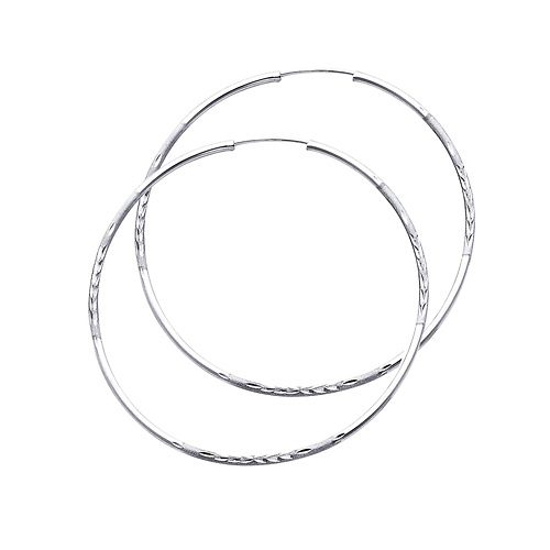 Diamond-Cut Satin Endless Large Hoop Earrings 14K White Gold 1.5mm x 1.85 inch Slide 0