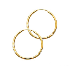 Diamond-Cut Satin Endless Small Hoop Earrings - 14K Yellow Gold 1.5mm or 0.9 inch