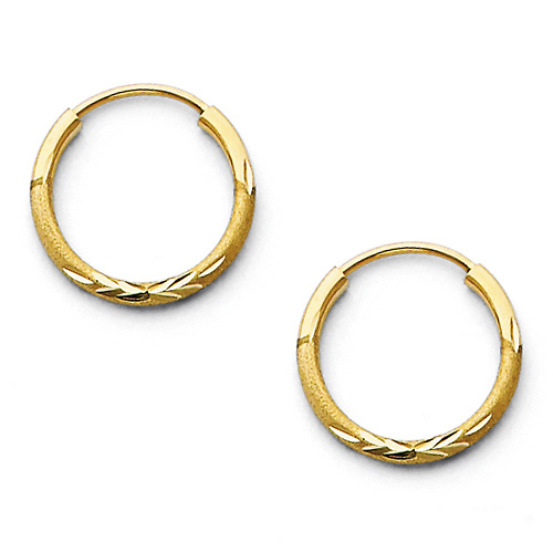 Diamond-Cut Satin Endless Petite Hoop Earrings - 14K Yellow Gold 1.5mm x 0.6 inch Slide 0