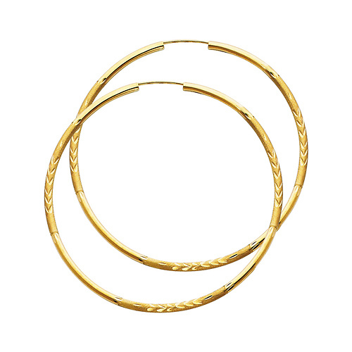 Diamond-Cut Satin Endless Extra Large Hoop Earrings - 14K Yellow Gold 2mm x 2.4 inch Slide 0