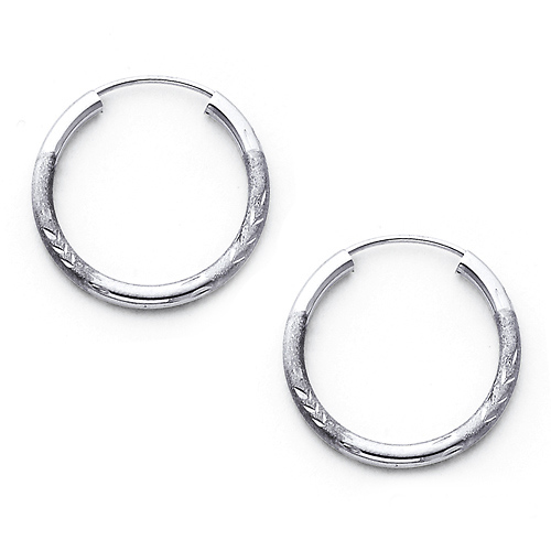 Diamond-Cut Satin Endless Small Hoop Earrings - 14K White Gold 2mm or 0.8 inch Slide 0