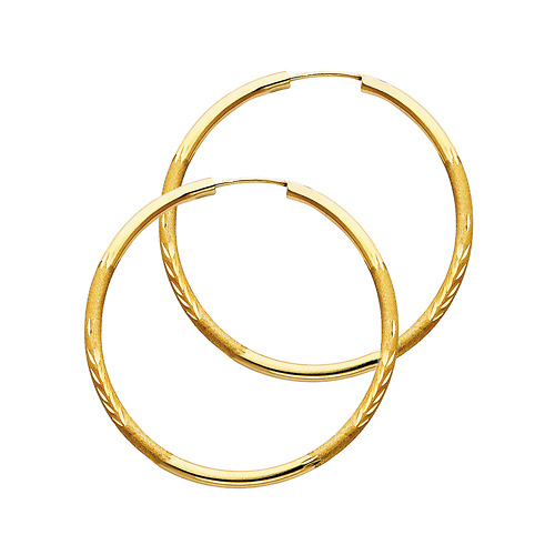 Diamond-Cut Satin Endless Medium Hoop Earrings - 14K Yellow Gold 2mm x 1.6 inch Slide 0