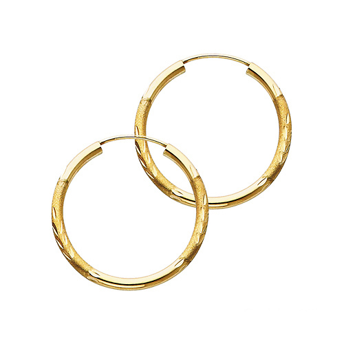 Diamond-Cut Satin Endless Medium Hoop Earrings - 14K Yellow Gold 2mm x 1 inch Slide 0