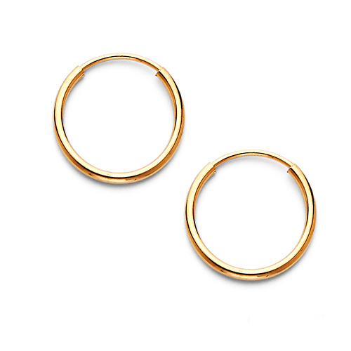 Thin Polished Endless Mini Hoop Earrings - 14K Yellow Gold 0.4 inch Slide 0